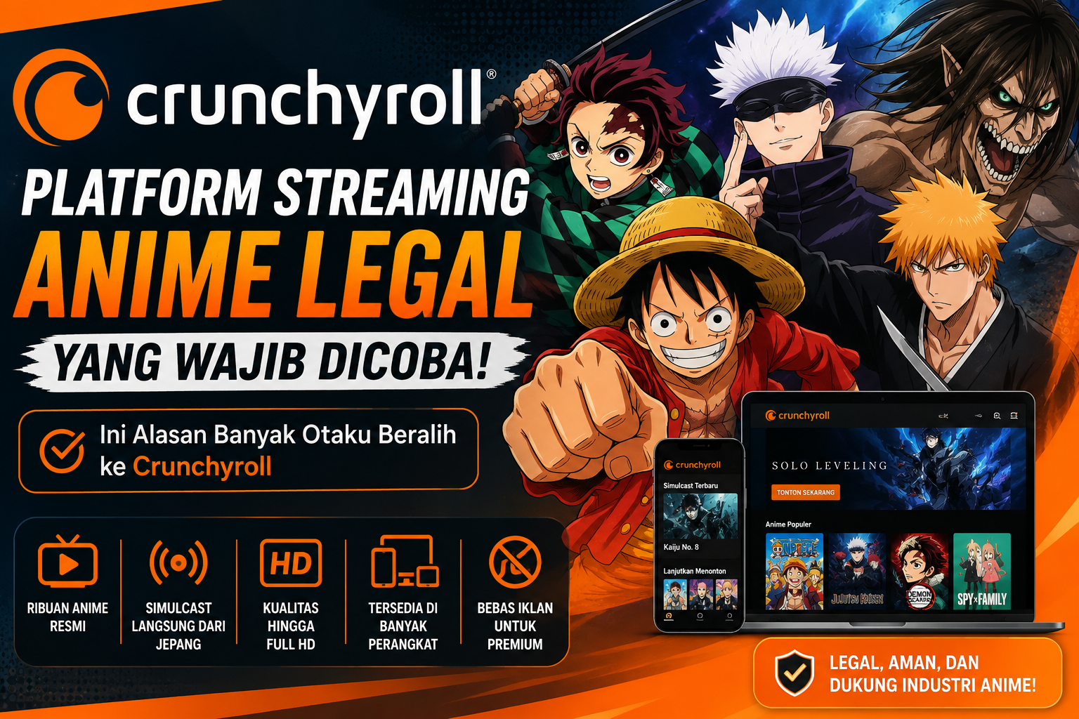 Crunchyroll platform streaming anime legal dengan koleksi anime terbaru dan simulcast resmi dari Jepang.